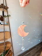 Pink Crescent Moon Crystal Suncatcher